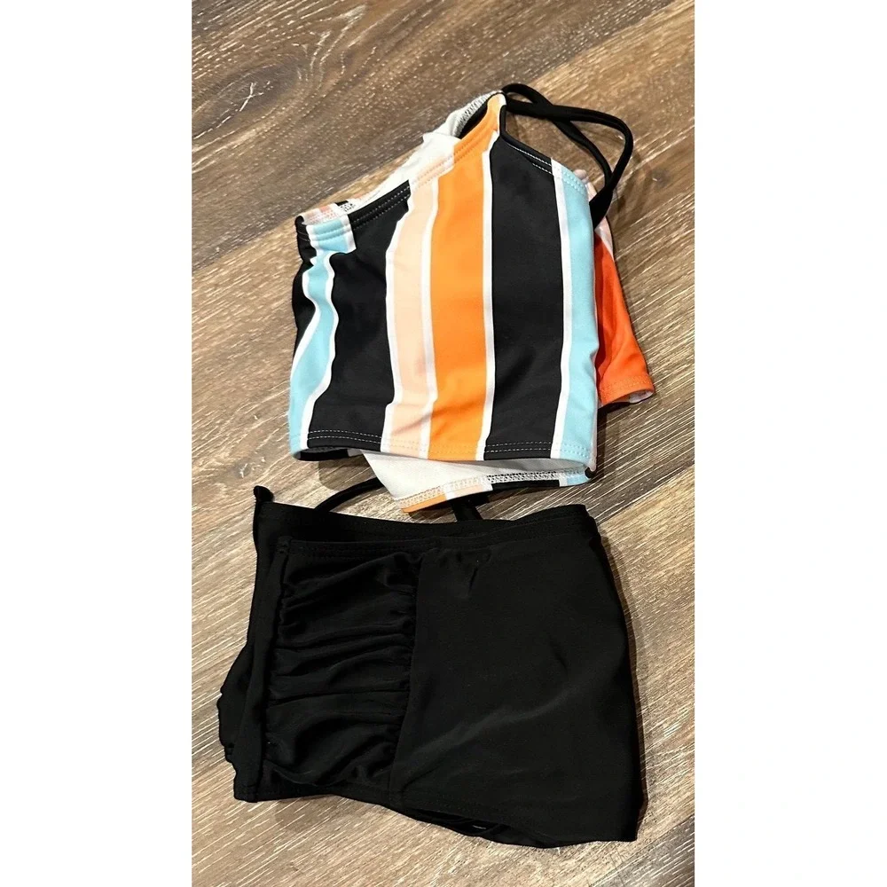SweatyRocks Bathing Suits Striped Criss Cross Bikini‎ Set High Waisted Swimsuit